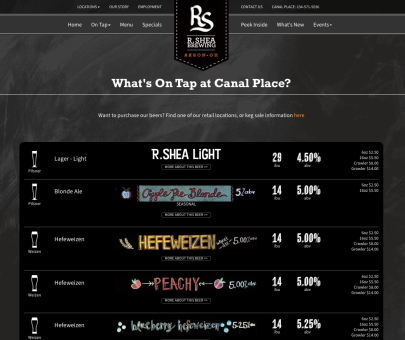 Homepage for R.Shea Brewing at Canal Place
