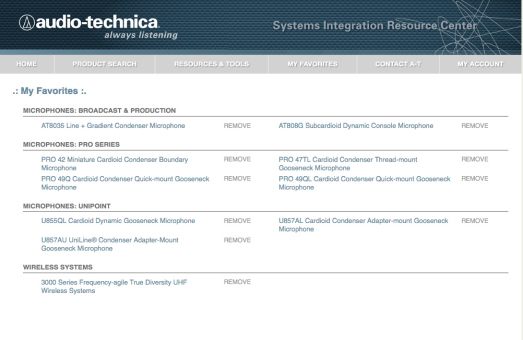 Audio-Technica System Integrator Resource Center Extranet