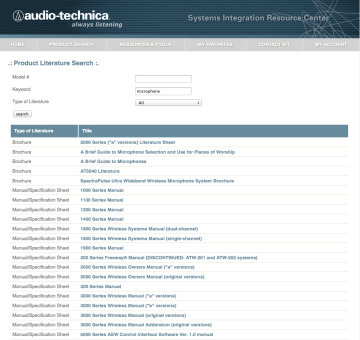 Audio-Technica System Integrator Resource Center Extranet